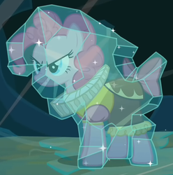 Size: 561x565 | Tagged: safe, chancellor puddinghead, pinkie pie, g4, angry, bondage, encasement, female, frozen, scrunchy face, solo