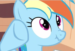 Size: 697x473 | Tagged: safe, screencap, rainbow dash, pegasus, pony, a friend in deed, g4, female, scrunchy face, solo