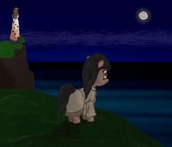 Size: 700x600 | Tagged: safe, artist:willhart, pony, eva rosalene, lighthouse, moon, ponified, solo, to the moon