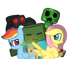 Size: 900x750 | Tagged: safe, artist:bristlestream, fluttershy, rainbow dash, pegasus, pony, spider, zombie, g4, creeper, crossover, female, mare, minecraft, simple background, spread wings, transparent background, wings