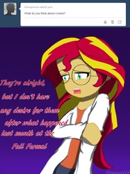 Size: 1280x1714 | Tagged: safe, artist:stepany1234, sunset shimmer, ask human sunset shimmer, equestria girls, g4, female, glasses, solo, tumblr
