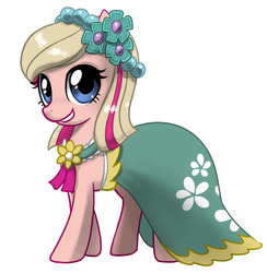 Size: 1000x1023 | Tagged: safe, artist:johnjoseco, oc, oc only, oc:meghan mccarthy, pony, clothes, dress, grin, looking at you, meghan mccarthy, ponified, smiling, solo