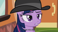Size: 634x350 | Tagged: safe, screencap, twilight sparkle, g4, mmmystery on the friendship express, female, pizza, solo, youtube caption