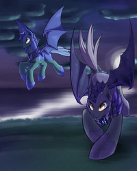 Size: 800x1000 | Tagged: safe, artist:sevireth, echo (g4), nocturn, bat pony, pony, tumblr:nyx contacts, g4, echo and nocturn, night guard