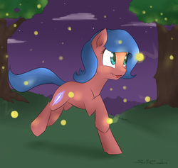 Size: 1280x1213 | Tagged: safe, artist:spiritcookie, oc, oc only, earth pony, firefly (insect), insect, pony, solo, tree