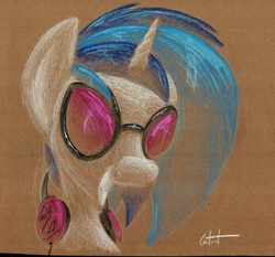 Size: 1280x1191 | Tagged: safe, artist:getchanoodlewet, dj pon-3, vinyl scratch, g4, female, headphones, portrait, solo, traditional art