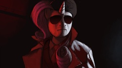 Size: 1100x619 | Tagged: safe, rarity, diamond dog, anthro, g4, beret, clothes, crossover, kazuhira miller, konami, metal gear, metal gear solid 5, painting, parody, portrait, suit, sunglasses