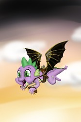 Size: 500x750 | Tagged: safe, artist:bethanymbell, spike, dragon, g4, artificial wings, augmented, flying, male, mechanical wing, solo, wings