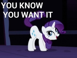 Size: 400x300 | Tagged: safe, edit, edited screencap, screencap, rarity, pony, unicorn, friendship is magic, g4, my little pony: friendship is magic, ass up, caption, female, mare, presenting, solo