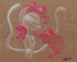 Size: 1280x1024 | Tagged: safe, artist:getchanoodlewet, pinkie pie, g4, blindfold, female, ribbon, solo, traditional art