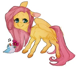 Size: 1032x919 | Tagged: safe, artist:severedribs, fluttershy, bird, g4, female, flower, solo