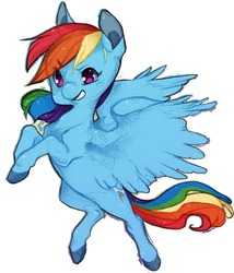 Size: 919x1076 | Tagged: safe, artist:severedribs, rainbow dash, pegasus, pony, g4, colored hooves, female, flying, mare, simple background, smiling, solo, unshorn fetlocks, white background, wings