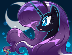 Size: 3000x2274 | Tagged: safe, artist:danmakuman, nightmare rarity, g4, crying, female, moon, portrait, profile, solo