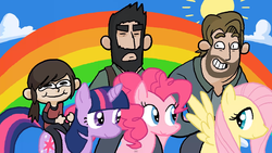 Size: 1920x1080 | Tagged: safe, fluttershy, pinkie pie, twilight sparkle, g4, crossover, ellie, joel, lore, the last of us