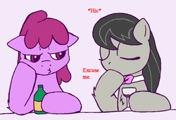 Size: 747x510 | Tagged: safe, artist:skoon, berry punch, berryshine, octavia melody, g4, alcohol, drinking