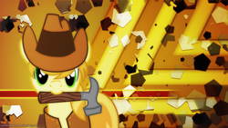 Size: 2560x1440 | Tagged: safe, artist:game-beatx14, braeburn, g4, male, mouth hold, solo, wallpaper