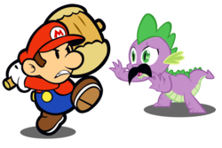 Size: 1095x730 | Tagged: safe, artist:spikesmustache, spike, g4, angry, crossover, male, mario, moustache, nintendo, paper mario, simple background, super mario bros., transparent background, vector