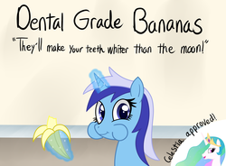 Size: 3517x2586 | Tagged: safe, artist:php92, minuette, princess celestia, g4, banana, duo, magic, telekinesis