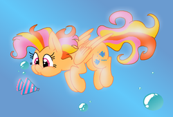 Size: 619x420 | Tagged: dead source, safe, artist:e-liisu, sea breeze, fish, pegasus, pony, g1, g4, air bubble, bubble, female, g1 to g4, generation leap, mare, solo, tropical ponies, underwater