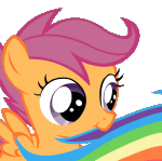 Size: 150x149 | Tagged: artist needed, source needed, safe, rainbow dash, scootaloo, pegasus, pony, g4, :t, animated, chewing ponies, cute, cutealoo, duo, female, filly, nom, simple background, tail, tail bite, tail chewing, taste the rainbow, transparent background