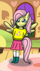 Size: 900x1608 | Tagged: safe, artist:yoshachu, fluttershy, anthro, g4, :3, ambiguous facial structure, clothes, female, solo, sweater, sweatershy