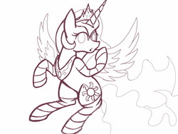 Size: 1280x960 | Tagged: safe, artist:bman-64, princess celestia, g4, clothes, female, lineart, monochrome, socks, solo, striped socks