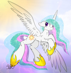 Size: 883x905 | Tagged: safe, artist:cinnamonh3artz, princess celestia, g4, female, flying, solo