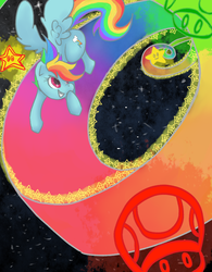 Size: 780x1000 | Tagged: safe, artist:yuripaws, rainbow dash, g4, crossover, female, mario kart, mushroom, nintendo, rainbow road, solo, space, stars, super mario, super star