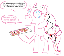Size: 801x691 | Tagged: source needed, safe, artist:weaver, pinkie pie, earth pony, pony, g4, baking, cookie, cooking, female, food, goth, gothic pinkie, pinkie pie's boutique, simple background, solo, speech bubble, weaver you magnificent bastard, white background, you're doing it wrong