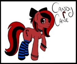 Size: 1144x950 | Tagged: artist needed, safe, oc, oc only, candy cane, clothes, collar, goth, leg warmers, socks, solo, striped socks