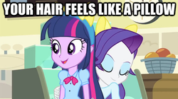 Size: 499x279 | Tagged: safe, edit, edited screencap, screencap, rarity, twilight sparkle, equestria girls, g4, my little pony equestria girls, hug, image macro, pony ears, wondercolt ears