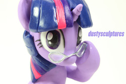 Size: 5184x3456 | Tagged: safe, artist:dustysculptures, twilight sparkle, pony, unicorn, g4, female, glasses, mare, sculpture, simple background, solo, white background