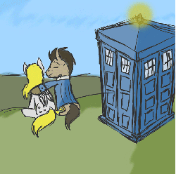 Size: 703x700 | Tagged: safe, artist:tateshaw, derpy hooves, doctor whooves, time turner, earth pony, pegasus, pony, g4, animated, doctor who, female, male, mare, stallion, tardis, the doctor