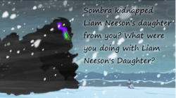 Size: 1022x570 | Tagged: safe, edit, edited screencap, screencap, king sombra, shining armor, umbrum, g4, the crystal empire, insane pony thread, kidnapped, liam neeson, snow, snowfall, sombra eyes, taken, tumblr