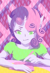 Size: 546x800 | Tagged: safe, artist:greenmangos, sweetie belle, anthro, g4, ambiguous facial structure, female, solo