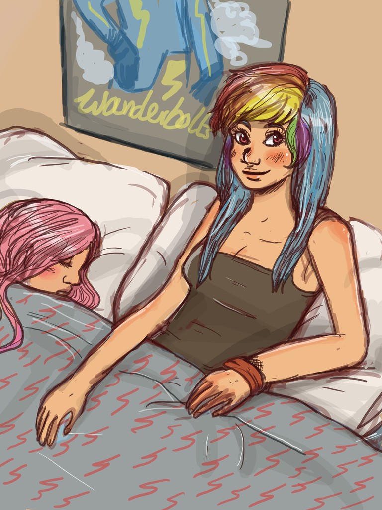 #377061 - safe, artist:superlucky13, fluttershy, rainbow dash, human ...