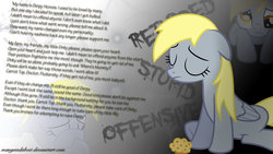Size: 1600x904 | Tagged: safe, artist:mangaisdabest, derpy hooves, g4, abuse, derpybuse, derpygate, disembodied thoughts, feels, female, muffin, sad, save derpy, solo, text, wallpaper