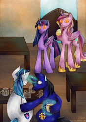 Size: 856x1214 | Tagged: safe, artist:php174, princess cadance, shining armor, twilight sparkle, oc, alicorn, pony, g4, bar, caught, female, mare, sweatdrop, twilight sparkle (alicorn)