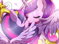Size: 1000x750 | Tagged: safe, artist:naoki, princess cadance, twilight sparkle, alicorn, pony, g4, duo, duo female, female, infidelity, kissing, lesbian, mare, pseudoincest, ship:twidance, shipping, sisters-in-law, twilight sparkle (alicorn)