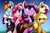 Size: 1280x832 | Tagged: safe, artist:dshou, applejack, fluttershy, pinkie pie, rainbow dash, rarity, twilight sparkle, earth pony, pegasus, pony, unicorn, g4, female, freckles, group, horn, mane six, mare, open mouth, sextet, unicorn twilight