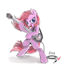 Size: 600x700 | Tagged: dead source, safe, artist:dexhaiken, pinkie pie, earth pony, pony, g4, bipedal, electric guitar, female, guitar, music, musical instrument, pinkamena diane pie, simple background, solo, white background