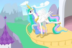 Size: 3000x2000 | Tagged: safe, artist:vasillium, princess celestia, g4, balcony, female, solo