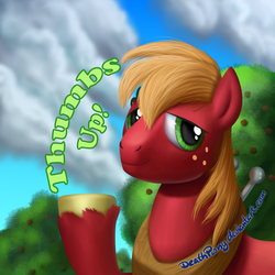 Size: 800x800 | Tagged: safe, artist:deathpwny, big macintosh, earth pony, pony, g4, joke, looking at you, male, solo, thumbs up, unshorn fetlocks