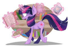 Size: 926x610 | Tagged: safe, artist:derpcat, twilight sparkle, pony, unicorn, g4, book, female, magic, solo, telekinesis, unicorn twilight