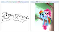 Size: 528x288 | Tagged: safe, pinkie pie, rainbow dash, rarity, g4, butt, exploitable meme, juxtaposition, juxtaposition win, meme, meta, plot