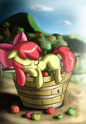 Size: 2934x4181 | Tagged: safe, artist:neko-me, apple bloom, g4, apple, female, high res, sleeping, solo