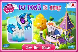 Size: 960x636 | Tagged: safe, gameloft, dj pon-3, vinyl scratch, pony, unicorn, g4, my little pony: magic princess, official, female, gradient hooves, hasbro gaming, logo, mare, my little pony logo, san diego comic con, solo