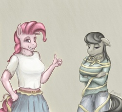 Size: 2500x2300 | Tagged: safe, artist:angerelic, octavia melody, pinkie pie, anthro, g4, breasts, busty octavia melody, busty pinkie pie, female