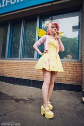 Size: 538x807 | Tagged: safe, artist:tink-ichigo, fluttershy, human, g4, clothes, cosplay, high heels, irl, irl human, photo, platform shoes, solo, sweater, sweatershy