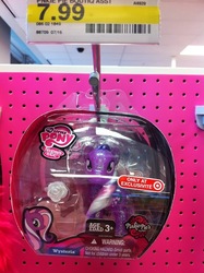 Size: 485x649 | Tagged: safe, wysteria, g3, g4, official, barcode, bilingual packaging, choking hazard, flower, french, g3 to g4, generation leap, glitter, irl, money, packaging, photo, pinkie pie's boutique, spanish, target (store), toy